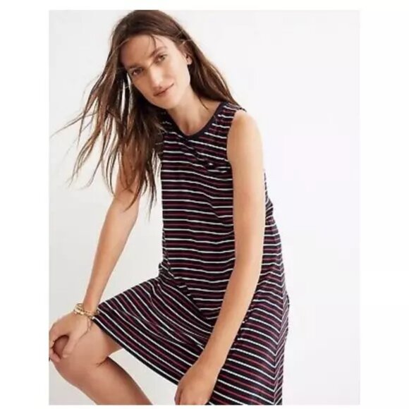Madewell Highpoint Red, White, Blue Franklin Stripe Tank Dress Swing Trapeze M - Picture 2 of 8